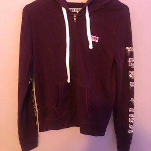 VS pink full zip maroon hoodie
